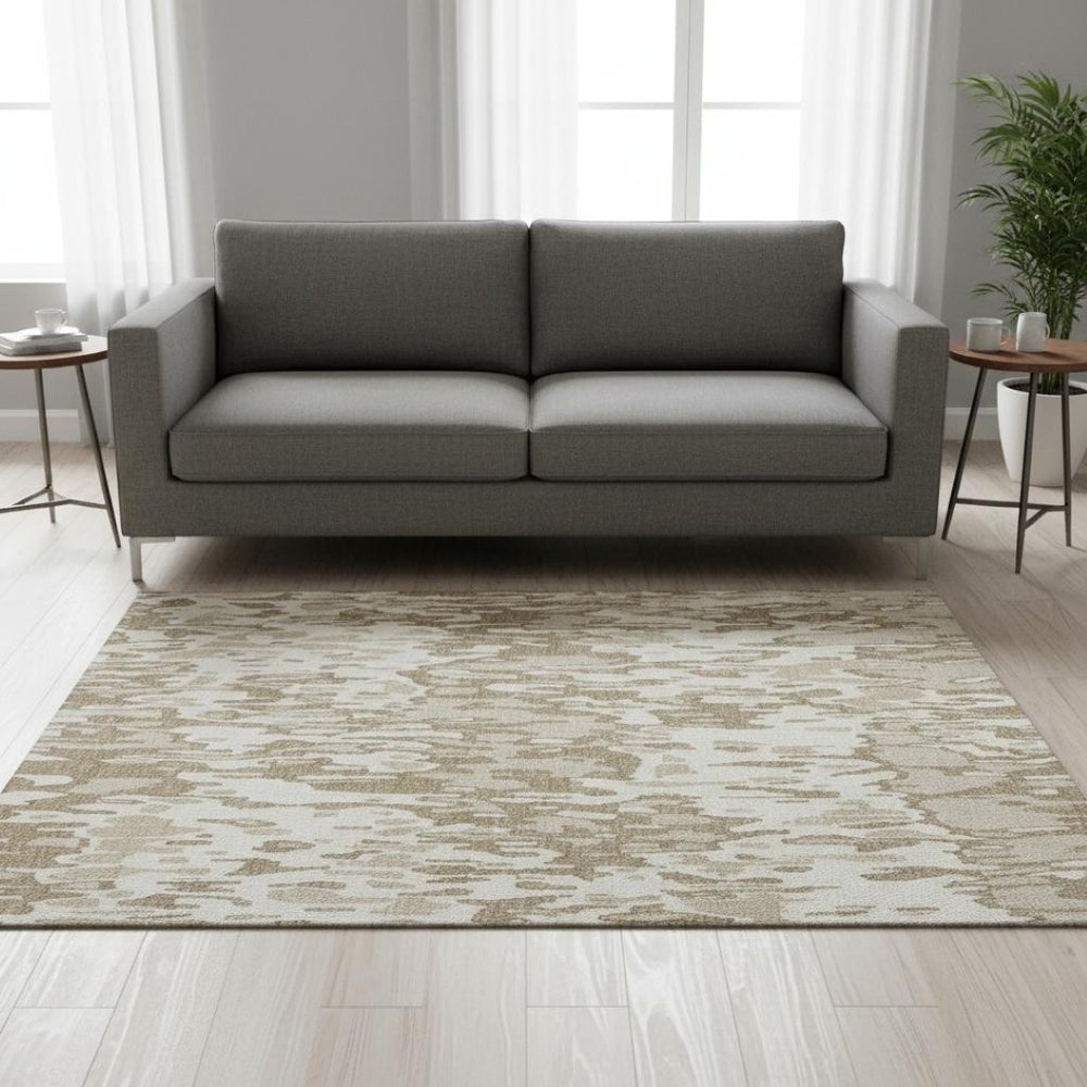 HomeRoots 5' X 8' Ivory Beige Taupe Striped Washable Area Rug - Stain Resistant, UV Protected & Durable Design 677815