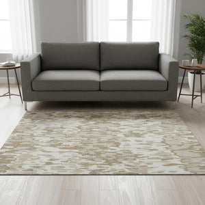 HomeRoots 5' X 8' Ivory Beige Taupe Striped Washable Area Rug - Stain Resistant, UV Protected & Durable Design 677815