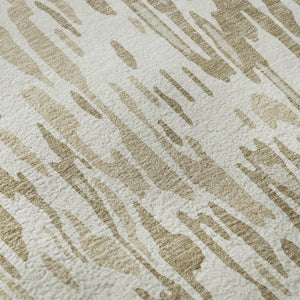 HomeRoots 8' Ivory Beige and Taupe Striped Round Rug - Washable, UV Protected, Durable, Perfect for Homes 677816