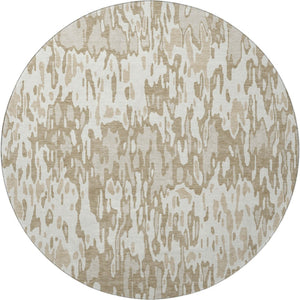 HomeRoots 8' Ivory Beige and Taupe Striped Round Rug - Washable, UV Protected, Durable, Perfect for Homes 677816