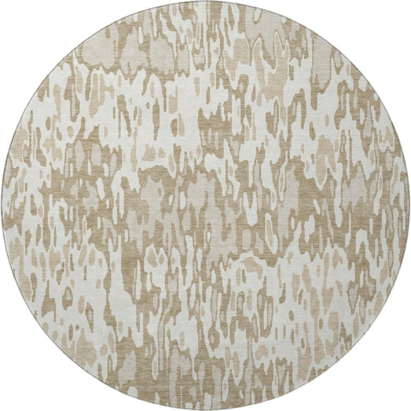 HomeRoots 8' Ivory Beige and Taupe Striped Round Rug - Washable, UV Protected, Durable, Perfect for Homes 677816