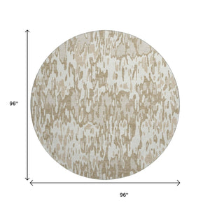 HomeRoots 8' Ivory Beige and Taupe Striped Round Rug - Washable, UV Protected, Durable, Perfect for Homes 677816