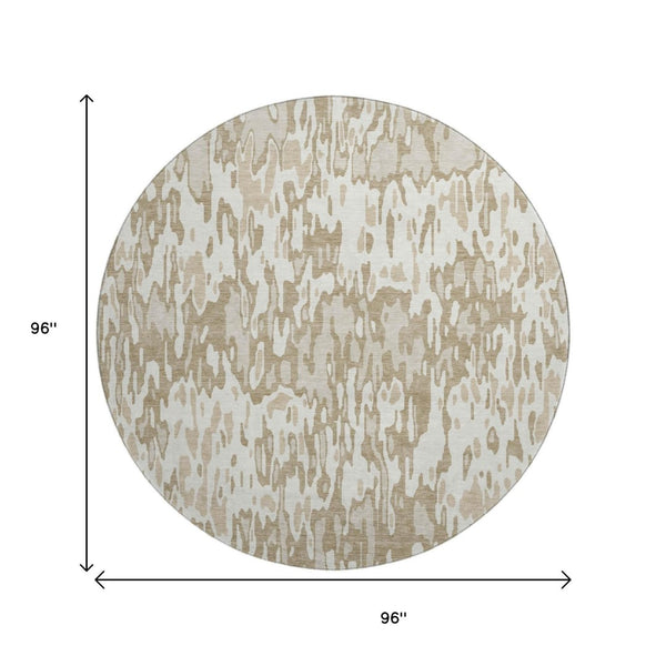 HomeRoots 8' Ivory Beige and Taupe Striped Round Rug - Washable, UV Protected, Durable, Perfect for Homes 677816
