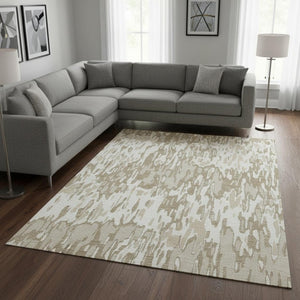 HomeRoots 8' X 10' Stylish Ivory Beige Taupe Striped Area Rug - Washable, UV-Protected, & Family-Friendly! 677817