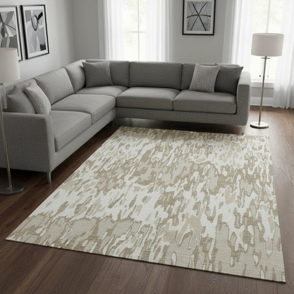 HomeRoots 8' X 10' Stylish Ivory Beige Taupe Striped Area Rug - Washable, UV-Protected, & Family-Friendly! 677817