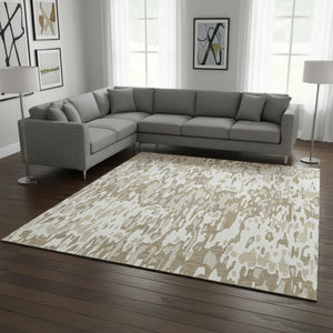 HomeRoots 10' X 14' Striped Ivory Beige and Taupe Area Rug - Durable, Stain Resistant with UV Protection, Washable 677819