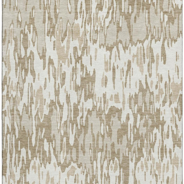 HomeRoots 10' X 14' Striped Ivory Beige and Taupe Area Rug - Durable, Stain Resistant with UV Protection, Washable 677819