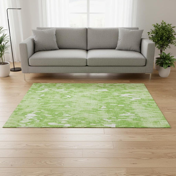 HomeRoots 5' X 8' Striped Lime Green and Ivory Area Rug - Washable, UV Protected, Durable for High Traffic Spaces 677821
