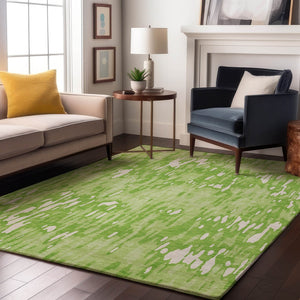HomeRoots 5' X 8' Striped Lime Green and Ivory Area Rug - Washable, UV Protected, Durable for High Traffic Spaces 677821