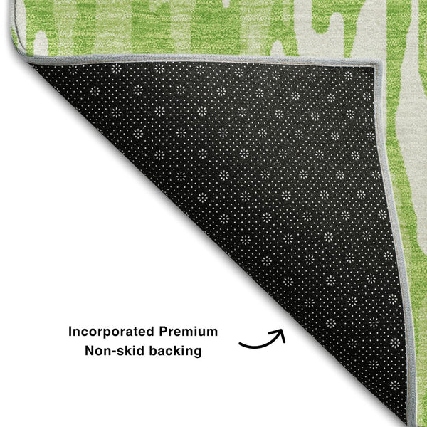 HomeRoots 5' X 8' Striped Lime Green and Ivory Area Rug - Washable, UV Protected, Durable for High Traffic Spaces 677821