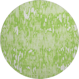 HomeRoots 8' Vibrant Lime Green and Ivory Striped Washable Round Rug with UV Protection & Stain Resistance 677822