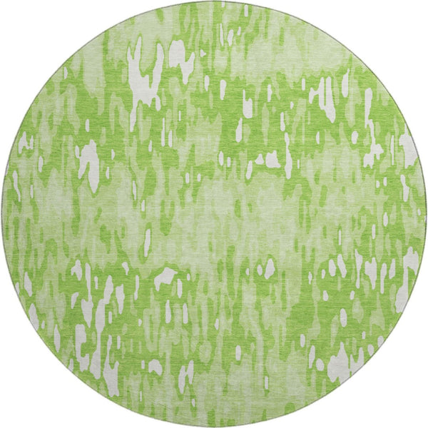 HomeRoots 8' Vibrant Lime Green and Ivory Striped Washable Round Rug with UV Protection & Stain Resistance 677822
