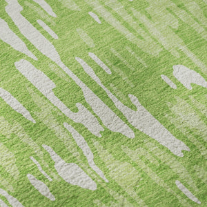 HomeRoots 8' Vibrant Lime Green and Ivory Striped Washable Round Rug with UV Protection & Stain Resistance 677822