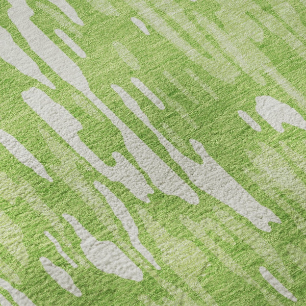 HomeRoots 8' Vibrant Lime Green and Ivory Striped Washable Round Rug with UV Protection & Stain Resistance 677822