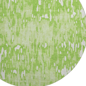 HomeRoots 8' Vibrant Lime Green and Ivory Striped Washable Round Rug with UV Protection & Stain Resistance 677822