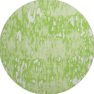 HomeRoots 8' Vibrant Lime Green and Ivory Striped Washable Round Rug with UV Protection & Stain Resistance 677822