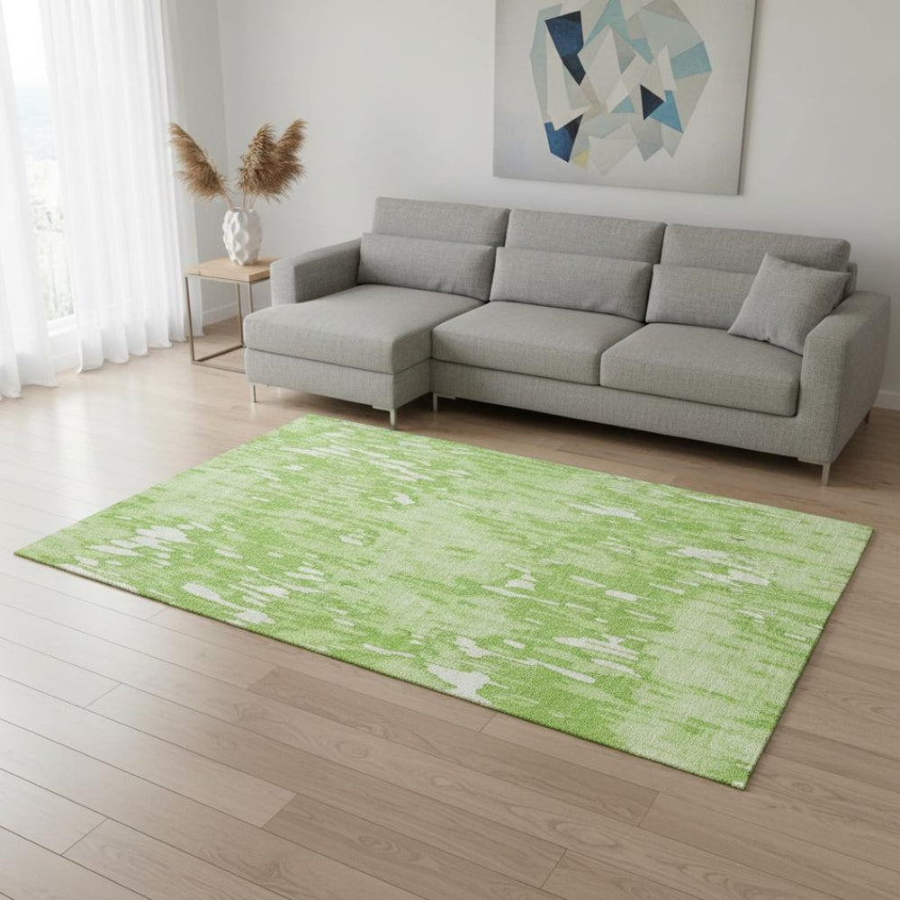 HomeRoots 8' X 10' Vibrant Lime Green & Ivory Striped Washable Area Rug with UV Protection for Homes & Outdoors 677823