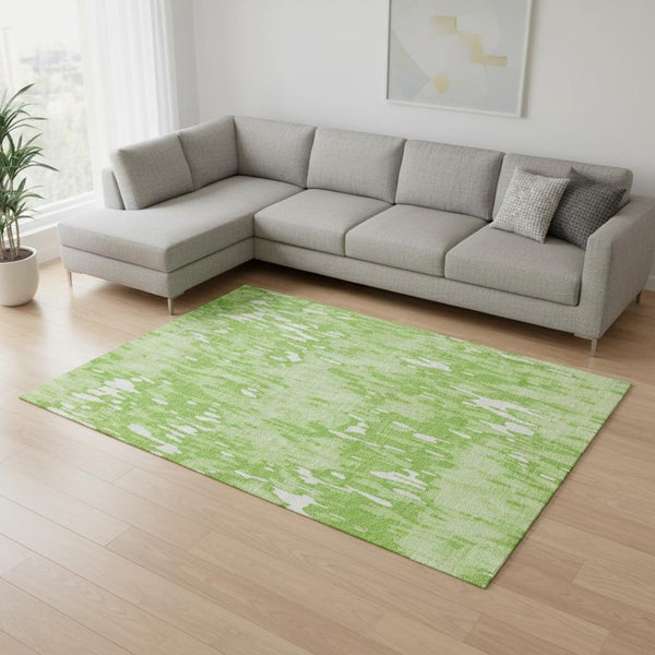 HomeRoots 9' X 12' Lime Green and Ivory Striped Area Rug - Stain Resistant, UV Protected, Perfect for Active Homes! 677824
