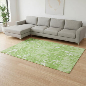 HomeRoots 10' X 14' Vibrant Lime Green & Ivory Striped Area Rug - Durable, Washable, UV Protected for Homes 677825
