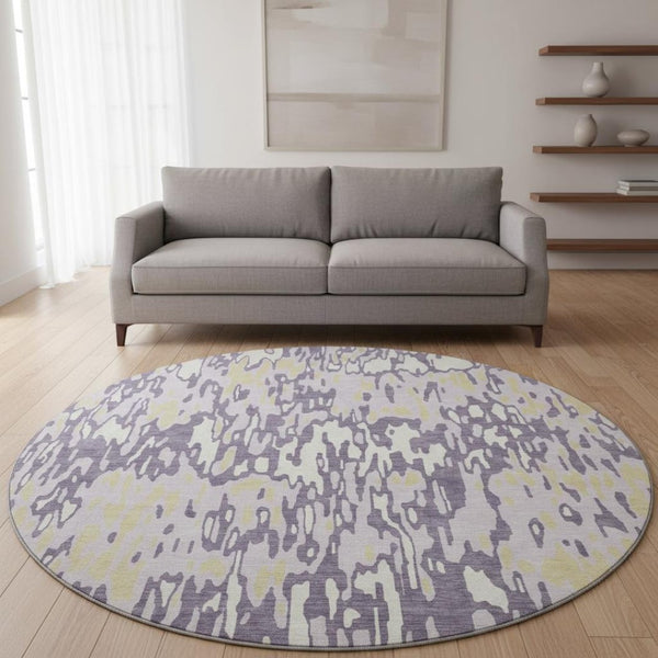 HomeRoots 8' Lime Green & Ivory Striped Washable Round Rug - UV Protected, Stain Resistant, Easy Care Design 677828