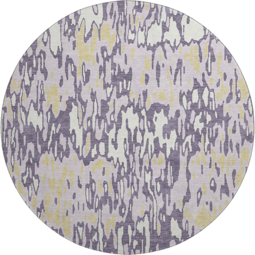 HomeRoots 8' Lime Green & Ivory Striped Washable Round Rug - UV Protected, Stain Resistant, Easy Care Design 677828