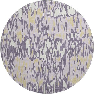 HomeRoots 8' Lime Green & Ivory Striped Washable Round Rug - UV Protected, Stain Resistant, Easy Care Design 677828