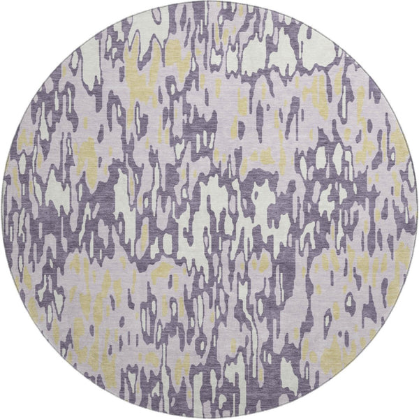 HomeRoots 8' Lime Green & Ivory Striped Washable Round Rug - UV Protected, Stain Resistant, Easy Care Design 677828