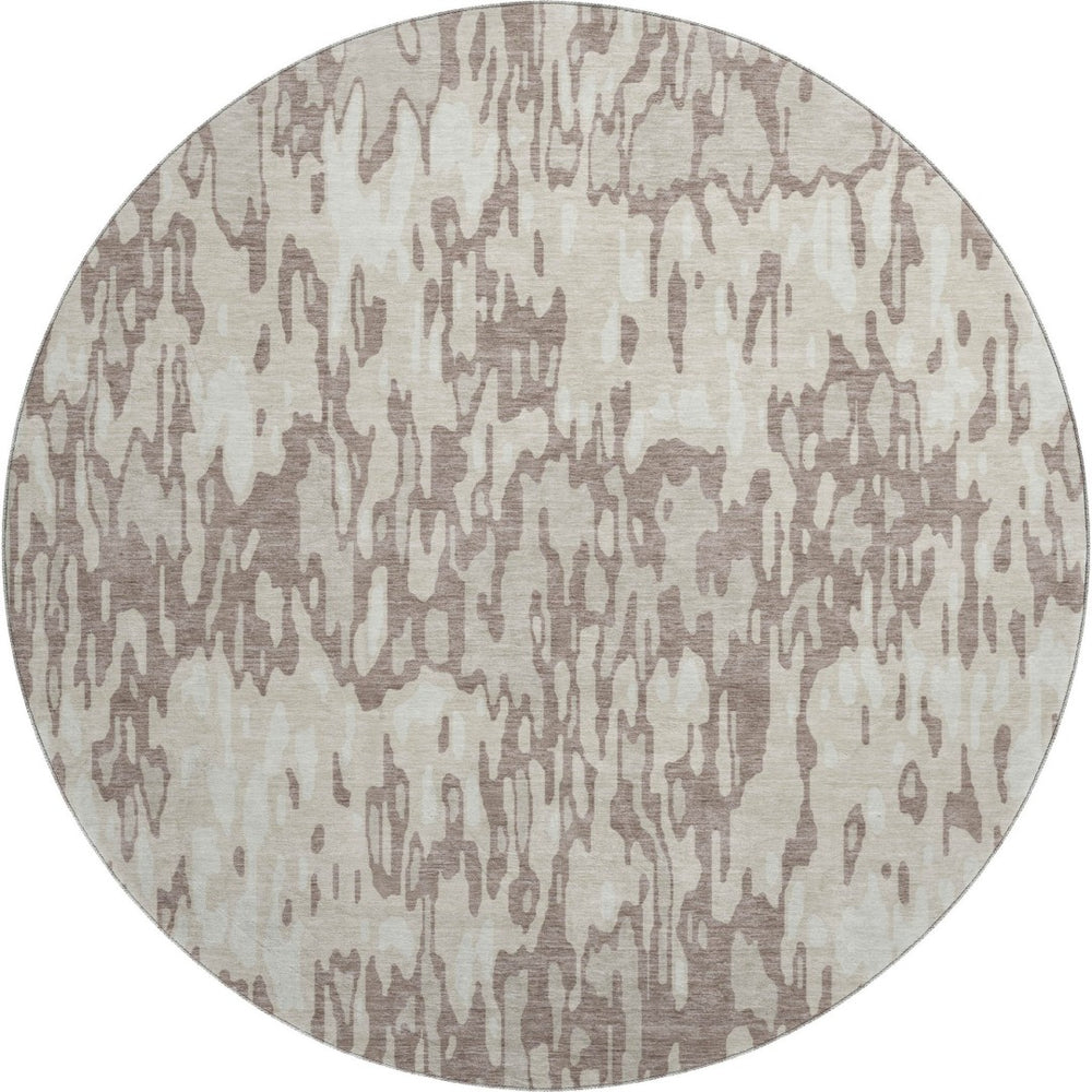 HomeRoots 8' Beige and Taupe Striped Washable Round Rug - UV Protected, Durable, Perfect for Busy Homes! 677834