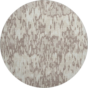 HomeRoots 8' Beige and Taupe Striped Washable Round Rug - UV Protected, Durable, Perfect for Busy Homes! 677834