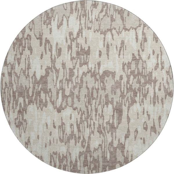 HomeRoots 8' Beige and Taupe Striped Washable Round Rug - UV Protected, Durable, Perfect for Busy Homes! 677834
