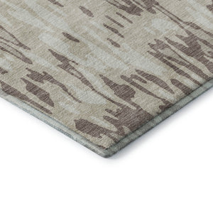 HomeRoots 8' Beige and Taupe Striped Washable Round Rug - UV Protected, Durable, Perfect for Busy Homes! 677834