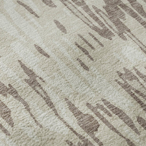 HomeRoots 8' Beige and Taupe Striped Washable Round Rug - UV Protected, Durable, Perfect for Busy Homes! 677834