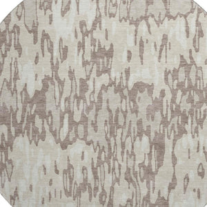 HomeRoots 8' Beige and Taupe Striped Washable Round Rug - UV Protected, Durable, Perfect for Busy Homes! 677834