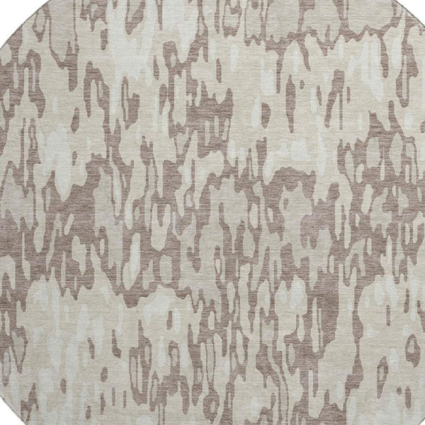 HomeRoots 8' Beige and Taupe Striped Washable Round Rug - UV Protected, Durable, Perfect for Busy Homes! 677834