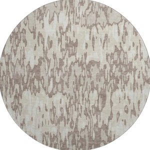 HomeRoots 8' Beige and Taupe Striped Washable Round Rug - UV Protected, Durable, Perfect for Busy Homes! 677834