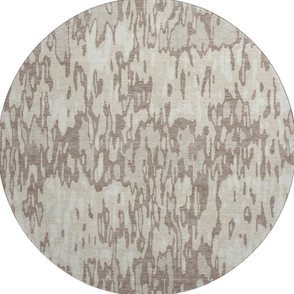 HomeRoots 8' Beige and Taupe Striped Washable Round Rug - UV Protected, Durable, Perfect for Busy Homes! 677834