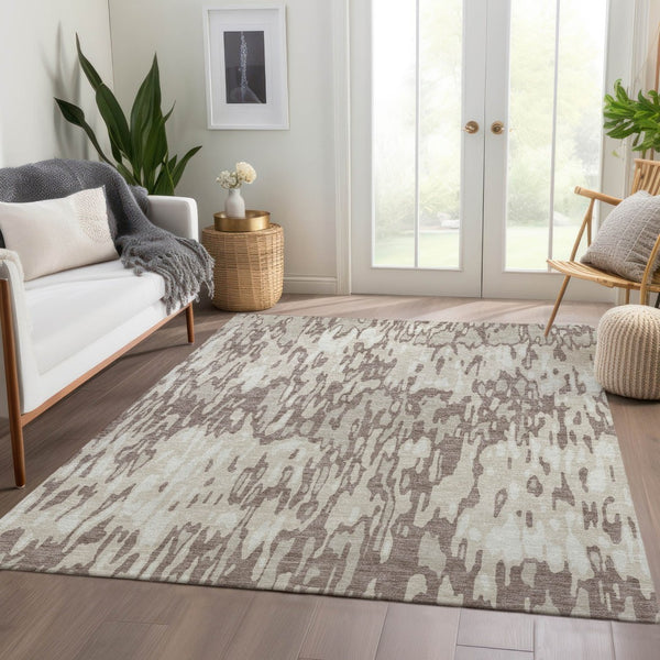 HomeRoots 8' X 10' Beige And Taupe Striped Area Rug – Washable, UV-Protected, Durable for Family-Friendly Spaces 677835