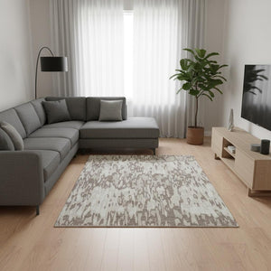 HomeRoots 9' X 12' Beige and Taupe Striped Area Rug - Washable, UV-Protected, Durable for Busy Homes 677836