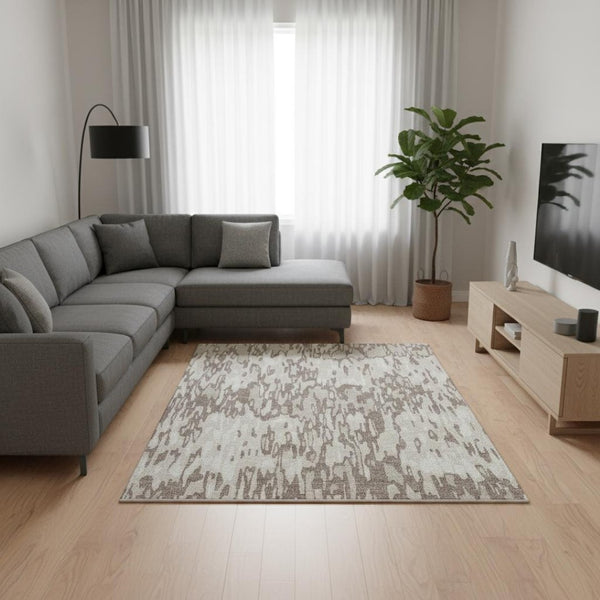 HomeRoots 9' X 12' Beige and Taupe Striped Area Rug - Washable, UV-Protected, Durable for Busy Homes 677836