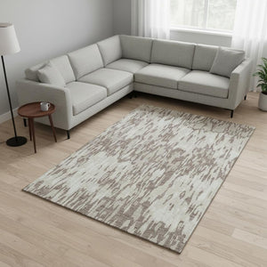HomeRoots 10' X 14' Beige and Taupe Striped Washable Area Rug - Durable, UV Protected, Perfect for Families! 677837