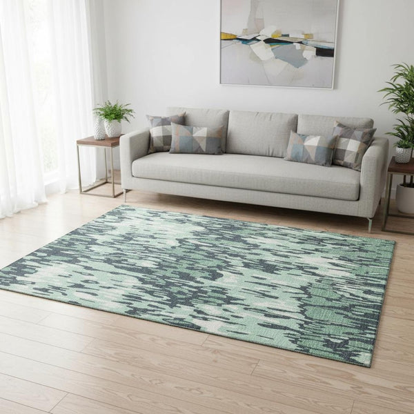 HomeRoots 5' X 8' Sage & Ivory Striped Washable Area Rug - UV Protected, Stain Resistant, Family-Friendly Design 677839