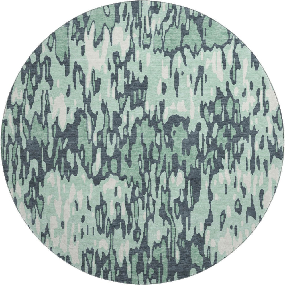 HomeRoots 8' Sage and Ivory Striped Round Rug – Washable, UV Protected, Durable, and Family-Friendly Design 677840