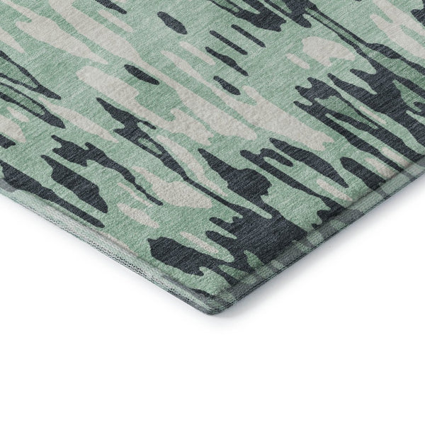HomeRoots 8' Sage and Ivory Striped Round Rug – Washable, UV Protected, Durable, and Family-Friendly Design 677840