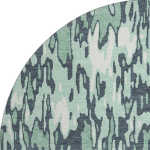 HomeRoots 8' Sage and Ivory Striped Round Rug – Washable, UV Protected, Durable, and Family-Friendly Design 677840