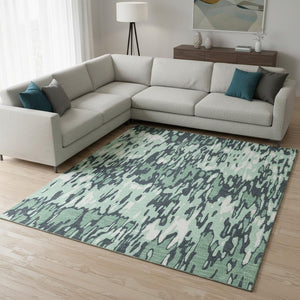 HomeRoots 8' X 10' Sage and Ivory Striped Area Rug – Durable, Stain-Resistant with UV Protection for Homes 677841