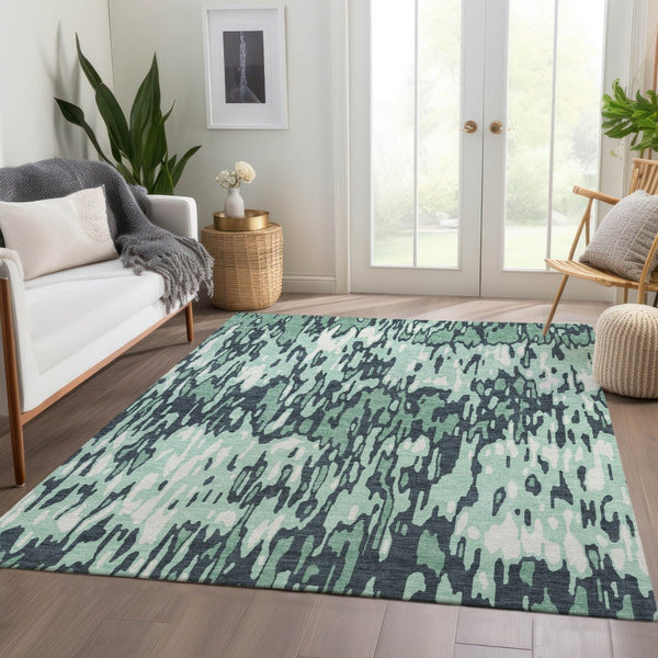 HomeRoots 8' X 10' Sage and Ivory Striped Area Rug – Durable, Stain-Resistant with UV Protection for Homes 677841
