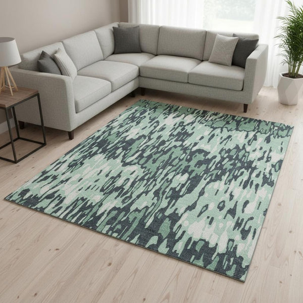 HomeRoots 9' X 12' Sage and Ivory Striped Washable Area Rug - Durable, UV-Protected, Soft, Easy-Care Design 677842