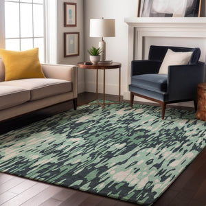 HomeRoots 9' X 12' Sage and Ivory Striped Washable Area Rug - Durable, UV-Protected, Soft, Easy-Care Design 677842