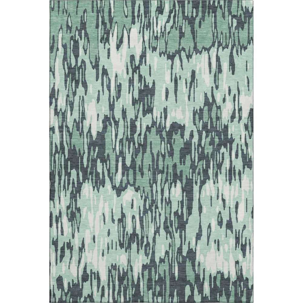 HomeRoots 9' X 12' Sage and Ivory Striped Washable Area Rug - Durable, UV-Protected, Soft, Easy-Care Design 677842