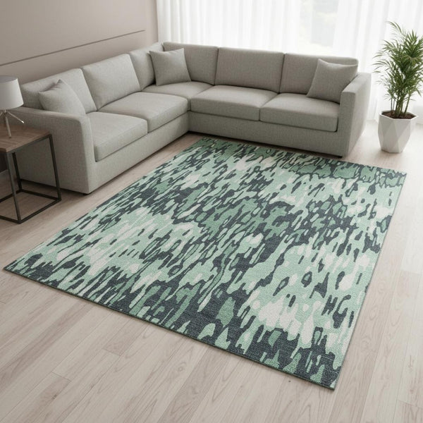HomeRoots 10' Washable Sage and Ivory Striped Area Rug with UV Protection - Durable, Stylish, Easy Care Home Decor 677843